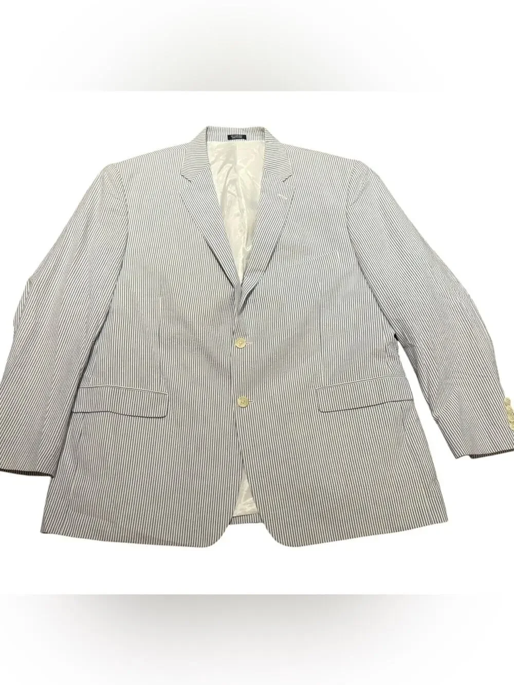 Saddlebred Men’s 48R Striped Seersucker Blazer - Light Blue & White